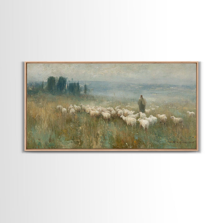 Morning Shepherd Light, Framed Canvas Print, Christian Wall Art, Jesus Painting, Christian Art Canvas, Christian Art, Christian Gift Ideas