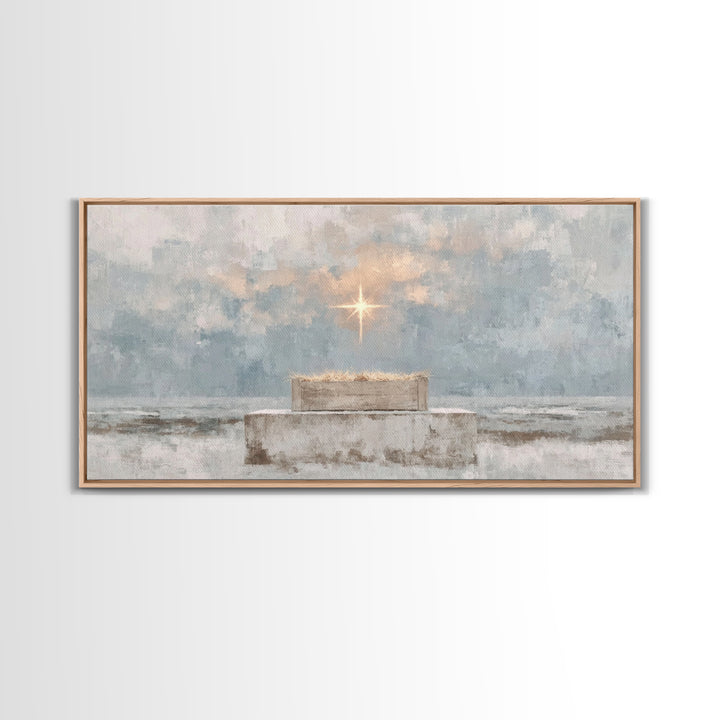 Sacred Nativity Light – Framed Canvas Print – Christian Art Canvas – Christmas Art – Christian Wall Art – Christian Christmas Art – Christi