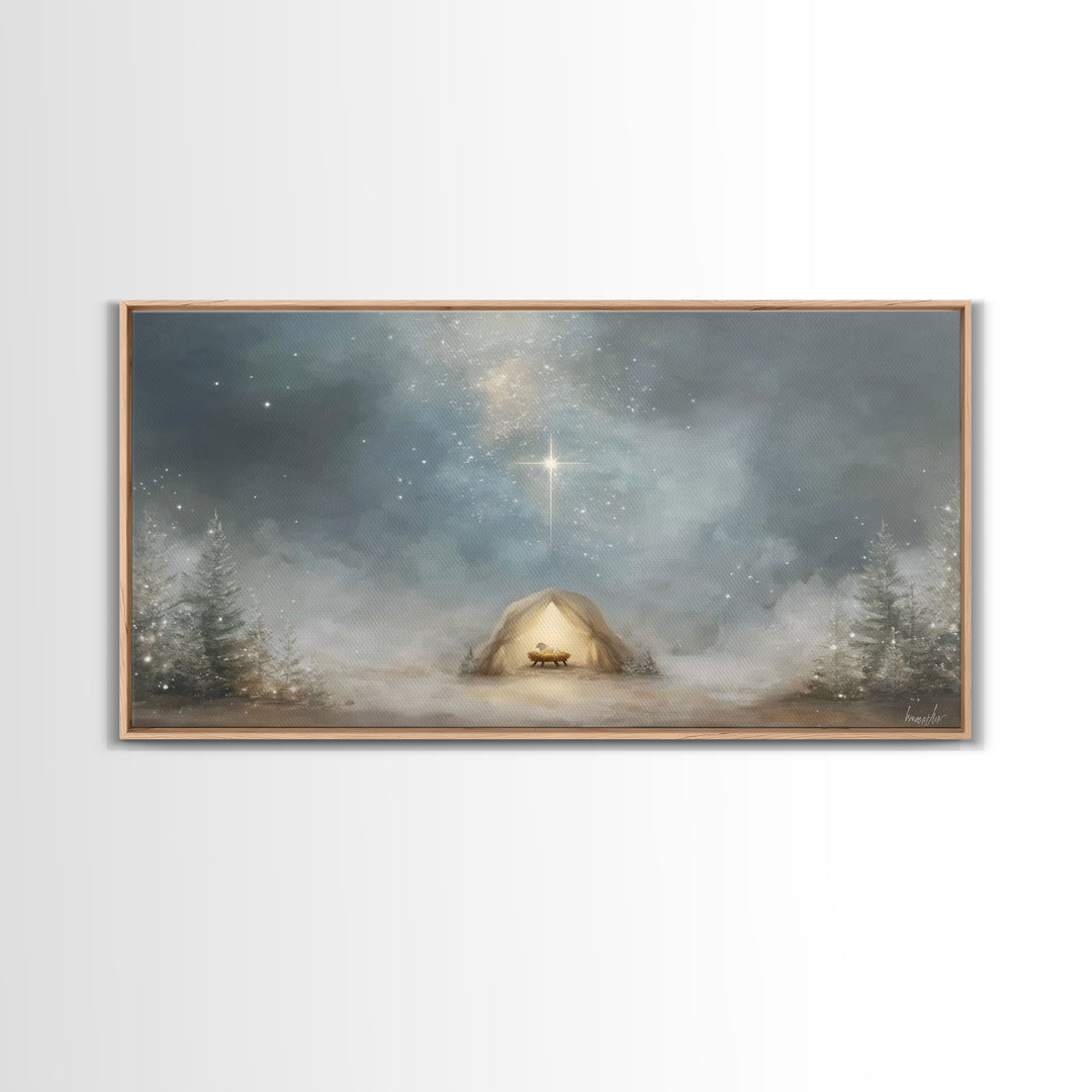 Heavenly Night Star – Framed Canvas Print – Christian Art Canvas – Christian Christmas Art – Christian Wall Art – Christmas Art – Christian