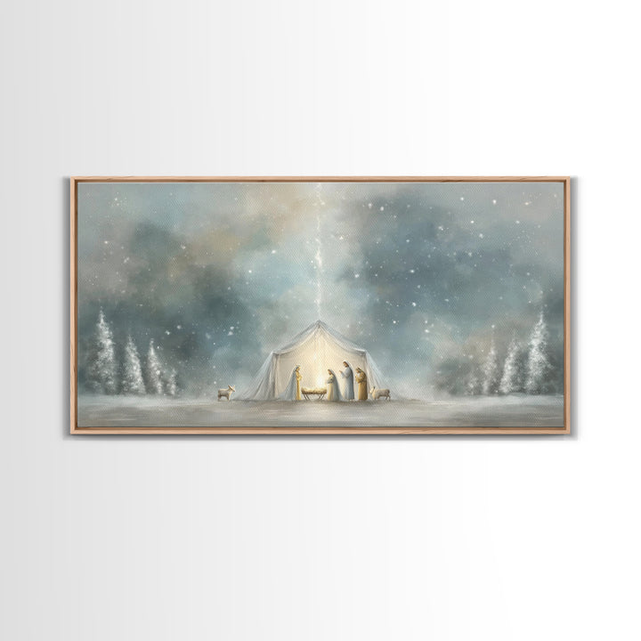 Adoration In Light, Framed Canvas Print, Christian Art Canvas, Christian Christmas Art, Christian Art, Christian Wall Art, Christmas Art