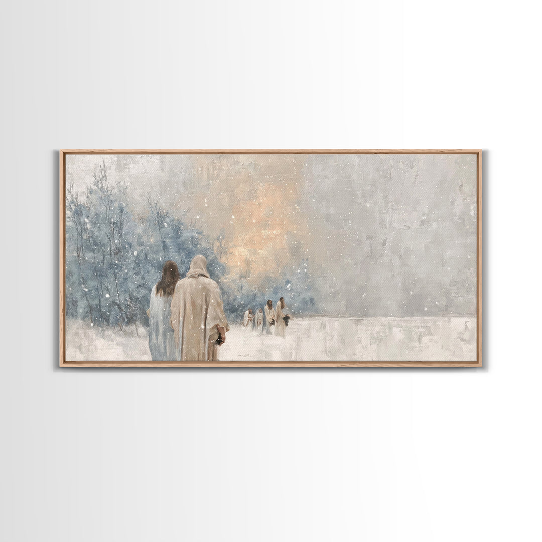 Winter Pilgrims – Framed Canvas Print – Christian Wall Art – Christian Art Canvas – Jesus Painting – Christian Christmas Art – Christian De