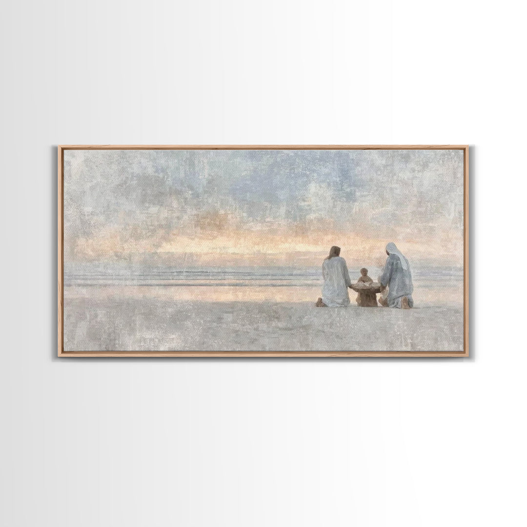 Sandy Nativity – Framed Canvas Print – Christian Art Canvas – Christmas Wall Art – Christian Christmas Art – Christian Decor For Home – Chr