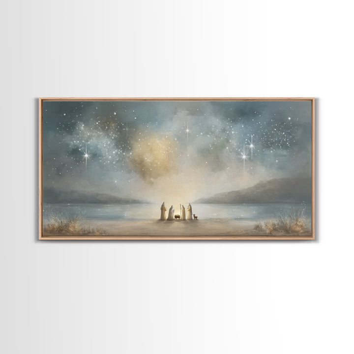 Shoreline Miracle – Framed Canvas Print – Christian Wall Art – Christian Art Print – Jesus Christmas Art – Christmas Art Framed – Christian