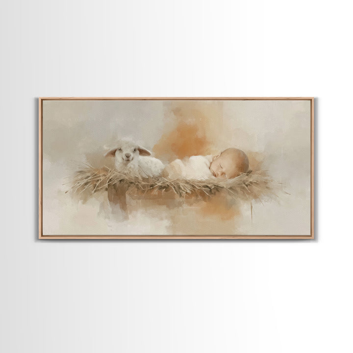 Heaven’s Lamb – Framed Canvas Print – Christian Art Canvas – Christian Wall Art – Christian Christmas Art – Jesus Painting – Christian Art