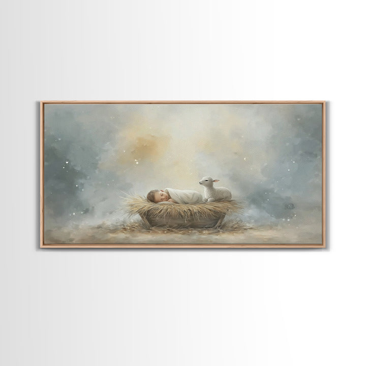 Heaven’s Quiet – Framed Canvas Print – Christian Christmas Art – Christian Wall Art – Christian Art Print – Jesus Painting – Christmas Art