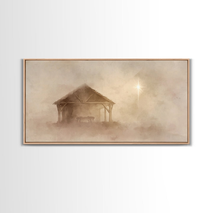 Starlit Stable – Framed Canvas Print – Christian Christmas Art – Christmas Canvas Wall Art – Christian Wall Art – Christian Art Print – Chr