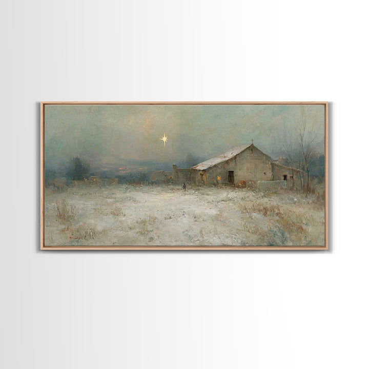 Winter Bethlehem – Framed Canvas Print – Christmas Art Prints – Christian Wall Art – Christian Christmas Art – Vintage Christian Art – Chri