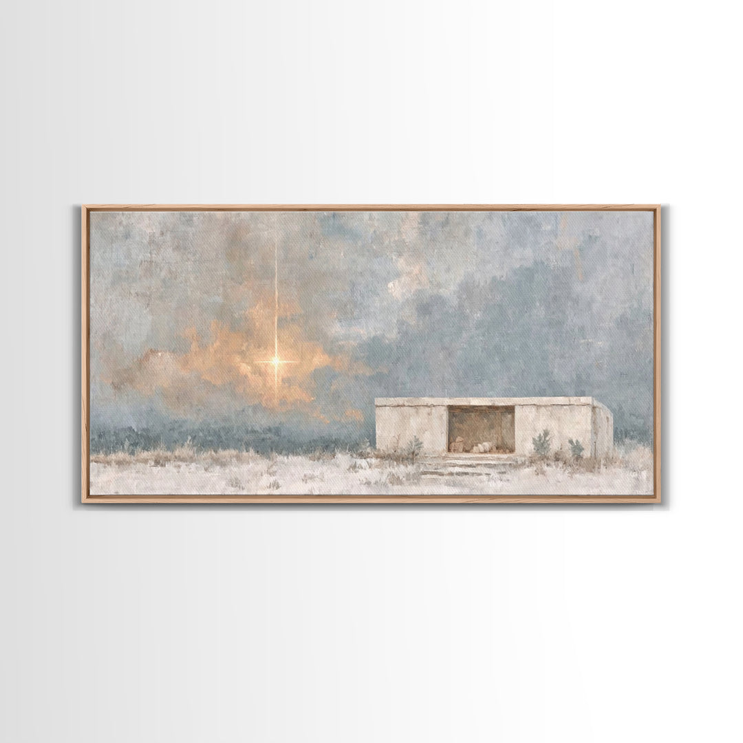 Dawn of Promise – Framed Canvas Print – Christian Art Canvas – Christian Christmas Art – Christmas Wall Art – Christian Art Print – Modern