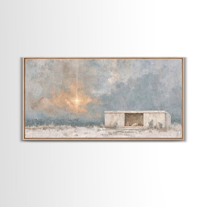 Dawn of Promise – Framed Canvas Print – Christian Art Canvas – Christian Christmas Art – Christmas Wall Art – Christian Art Print – Modern