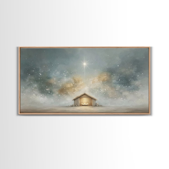 Manger Glory – Framed Canvas Print – Christmas Canvas Wall Art – Christian Christmas Art – Christian Art Print – Christian Wall Art – Frame