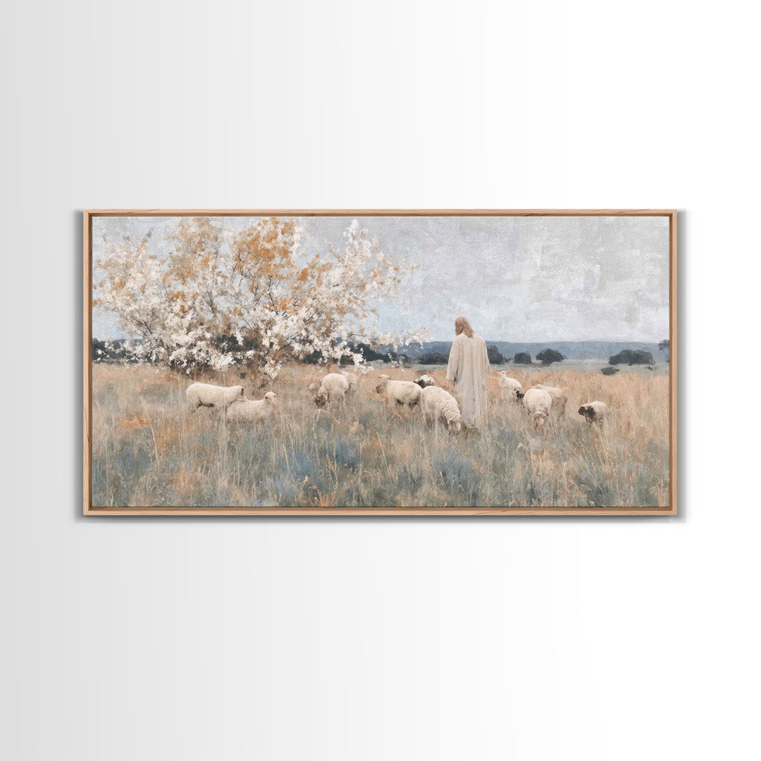 Quiet Shepherd Light, Framed Canvas Print, Christian Art Canvas, Jesus Painting, Christian Wall Art, Christmas Art Prints