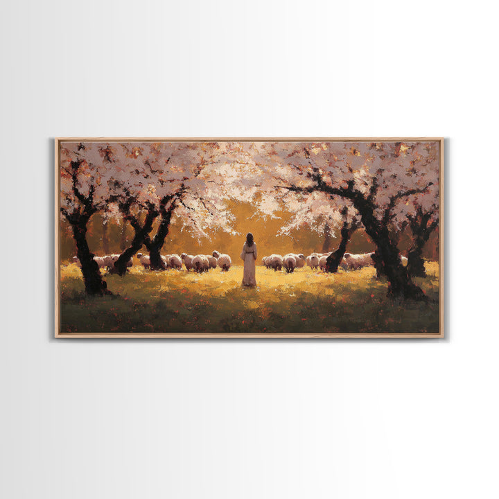 Golden Orchard Peace | Framed Canvas Print | Christian Art | Jesus Painting | Christian Christmas Art | Christian Wall Art