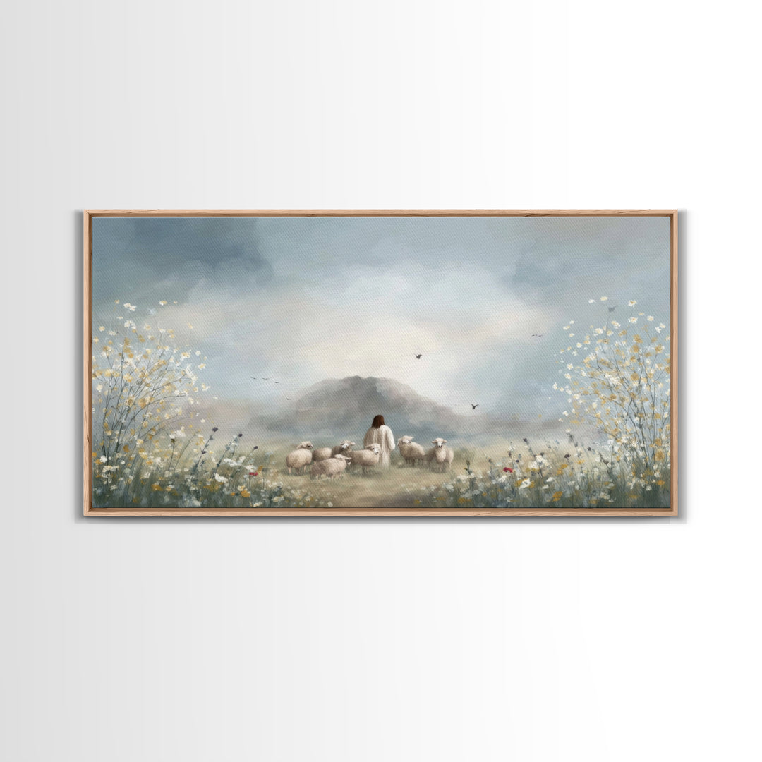 Heavenly Field Stillness, Framed Canvas Print, Christian Christmas Art, Jesus Painting, Christian Wall Art, Art Canvas