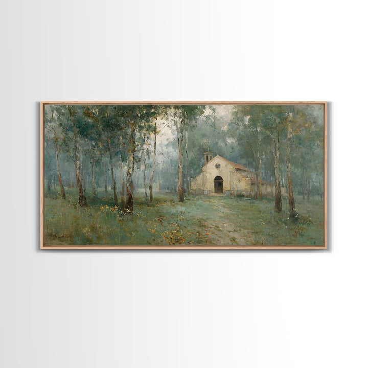 Woodland Chapel Stillness | Framed Canvas Print | Christian Art | Christian Wall Art | Christian Painting | Christian Art Canvas | Christia