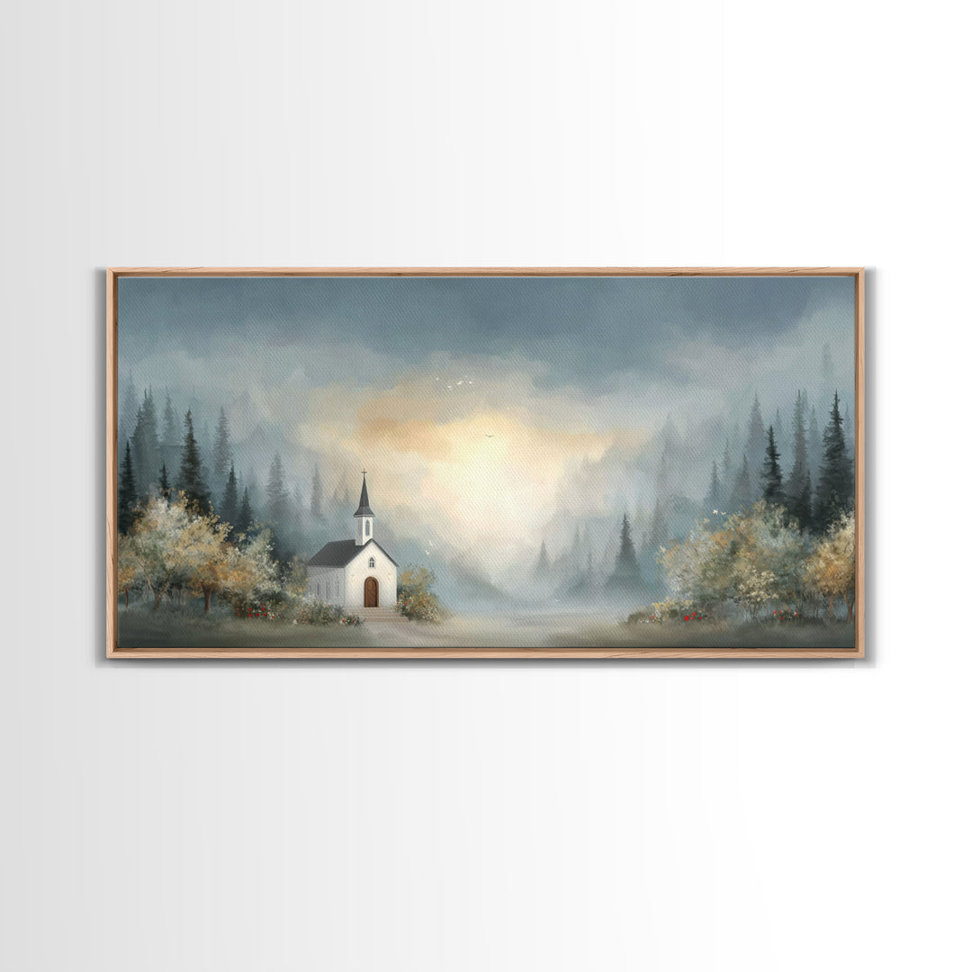 Dawn Chapel Peace – Framed Canvas Print – Christian Art – Christian Wall Art – Christian Art Canvas – Christian Gift – Christian Painting