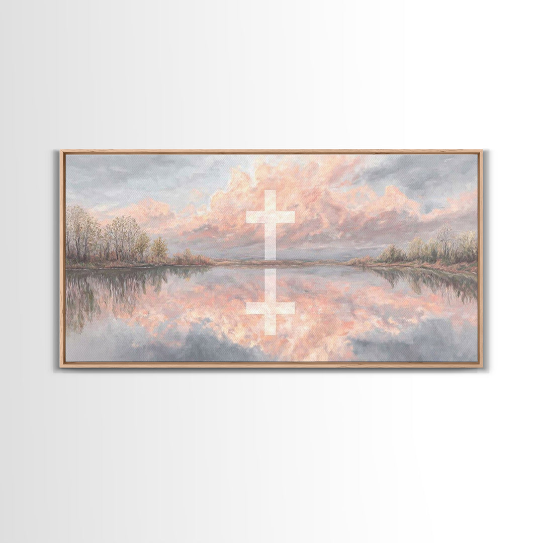 Cross Of Evening, Framed Canvas Print, Christian Art, Christian Wall Art, Christian Painting, Christian Art Canvas, Christian Christmas Art