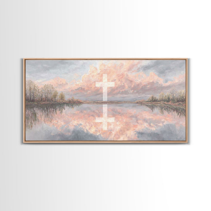 Cross Of Evening, Framed Canvas Print, Christian Art, Christian Wall Art, Christian Painting, Christian Art Canvas, Christian Christmas Art