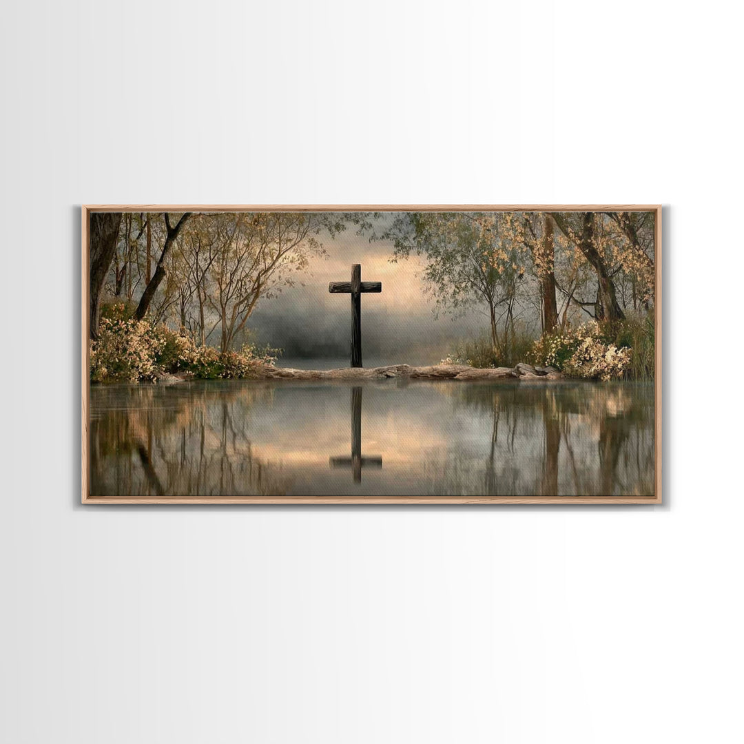 Sacred Cross Shore | Framed Canvas Print | Christian Painting | Christian Art Canvas | Christian Wall Art | Christian Art | Christian Decor