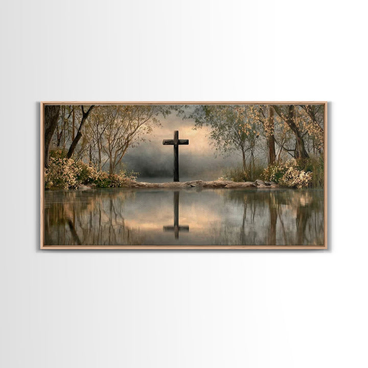 Sacred Cross Shore | Framed Canvas Print | Christian Painting | Christian Art Canvas | Christian Wall Art | Christian Art | Christian Decor