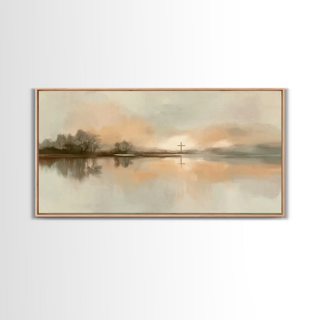 Soft Cross Horizon – Framed Canvas Print – Christian Art – Christian Art Canvas – Christian Wall Art – Christian Painting – Christian Gift