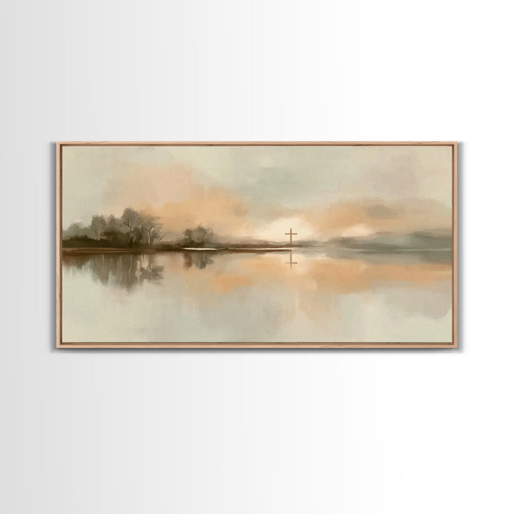 Soft Cross Horizon – Framed Canvas Print – Christian Art – Christian Art Canvas – Christian Wall Art – Christian Painting – Christian Gift