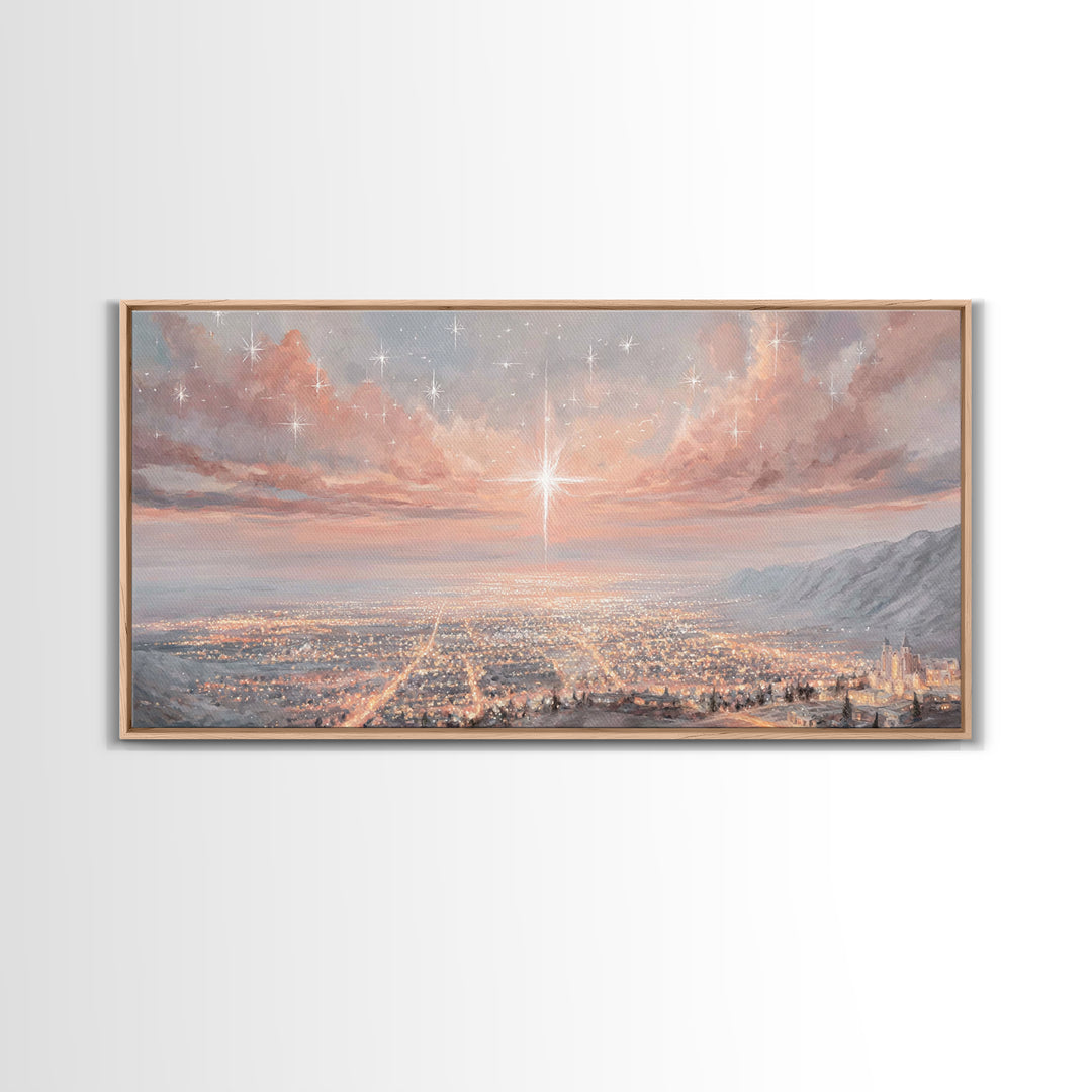 Celestial Dawn Light | Framed Canvas Print | Christian Christmas Art | Christian Art Prints | Christmas Wall Art | Christian Wall Art | Uni
