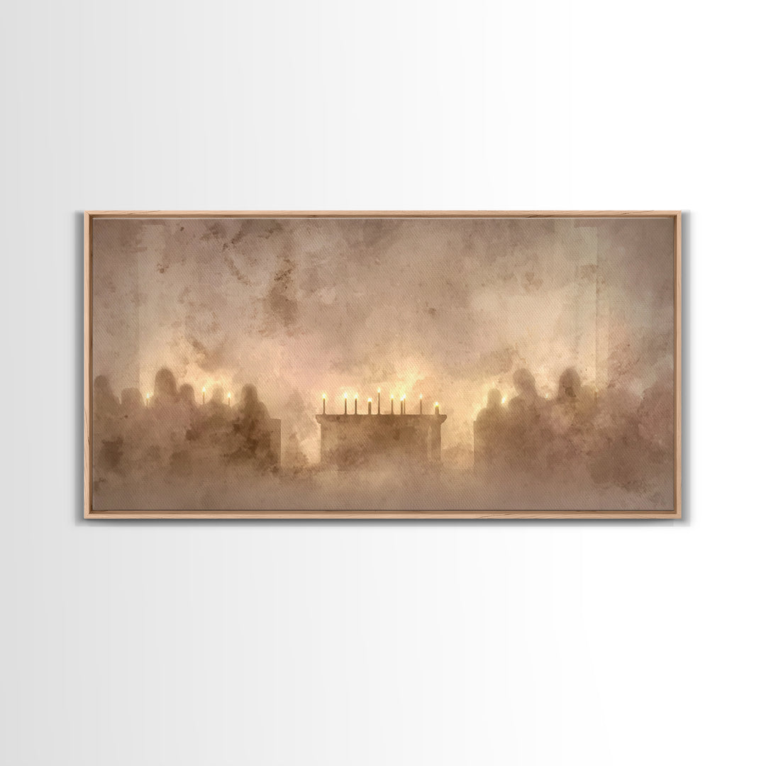 Candlelit Gathering – Framed Canvas Print – Christian Art Canvas – Christian Wall Art – Christmas Art – Jesus Christmas Art – Christian Gif