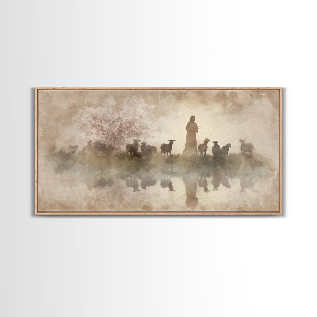Guiding Shepherd – Framed Canvas Print – Christian Wall Art – Jesus Painting – Christian Art Canvas – Christian Christmas Art – Christian A