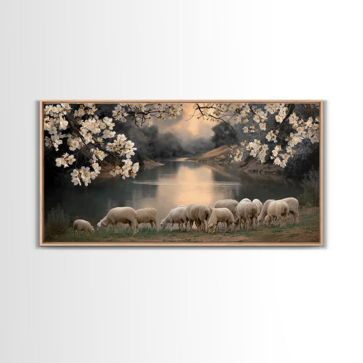 Springtime Flock – Framed Canvas Print – Christian Art Canvas – Christian Wall Art – Christian Decor For Home – Christian Painting – Christ