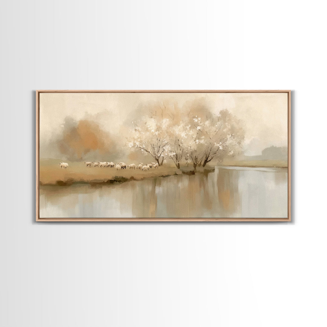Riverside Peace – Framed Canvas Print – Christian Wall Art – Minimalist Christian Art – Christian Art Canvas – Christian Gift – Christian P
