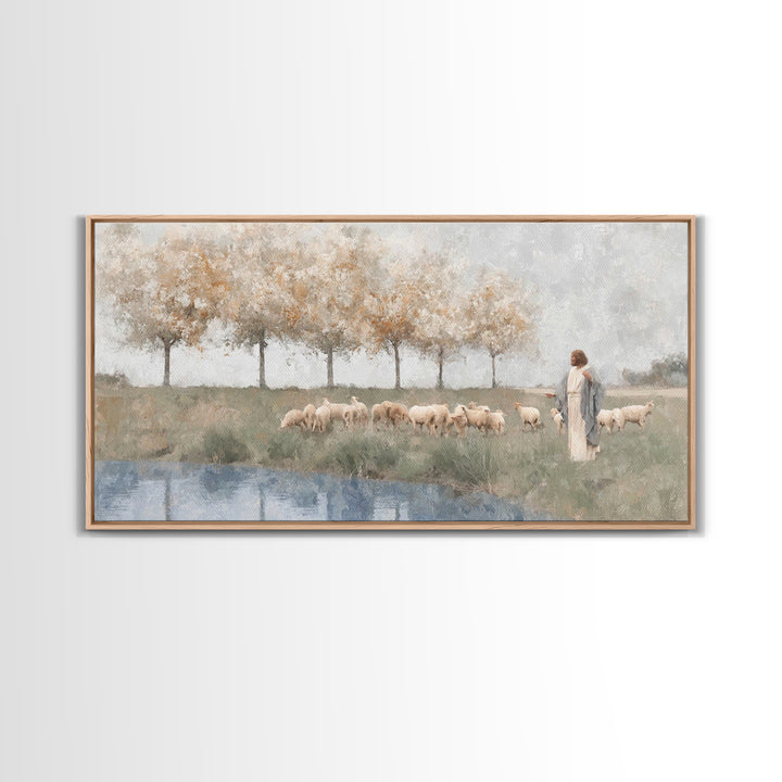Pasture Of Mercy – Framed Canvas Print – Christian Wall Art – Jesus Painting – Christian Art Canvas – Christian Christmas Art – Christian G