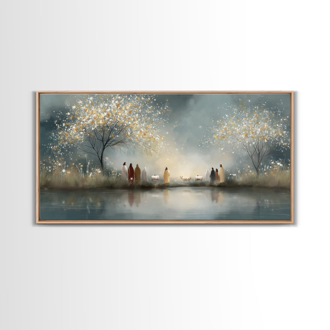 Starry Nativity – Framed Canvas Print – Christian Wall Art – Christian Art Canvas – Christian Christmas Art – Jesus Painting – Christian Ar