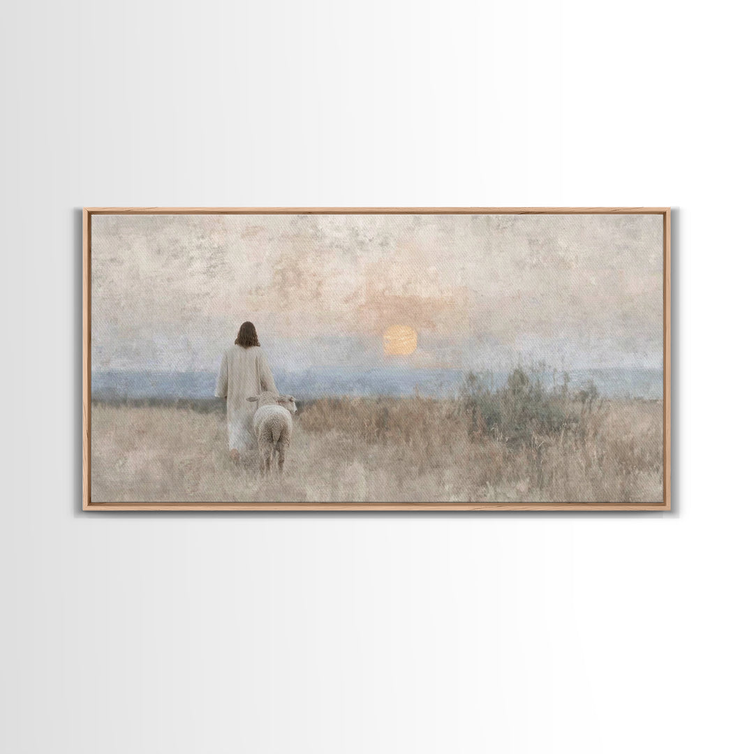Sunset Shepherd – Framed Canvas Print – Christian Wall Art – Christian Christmas Art – Jesus Painting – Christian Art Canvas – Christian De