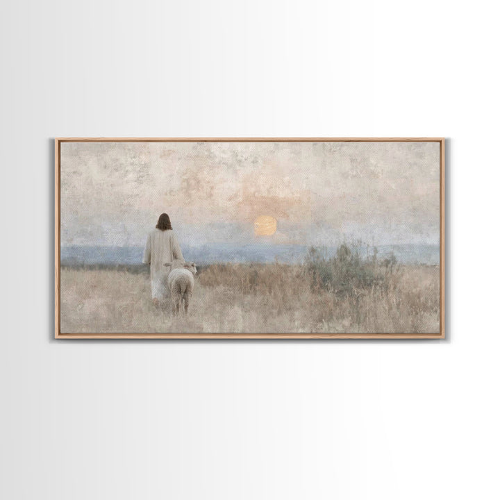 Sunset Shepherd – Framed Canvas Print – Christian Wall Art – Christian Christmas Art – Jesus Painting – Christian Art Canvas – Christian De
