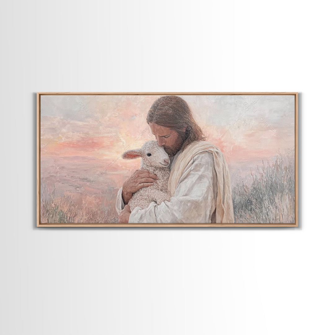 Shepherd's Embrace – Framed Canvas Print – Christian Wall Art – Jesus Painting – Christian Art Canvas – Christian Christmas Art