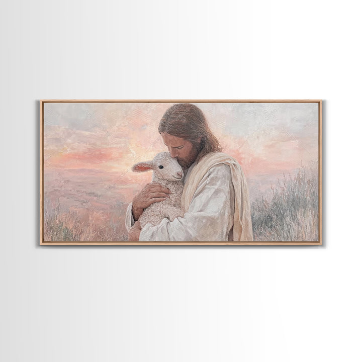 Shepherd's Embrace – Framed Canvas Print – Christian Wall Art – Jesus Painting – Christian Art Canvas – Christian Christmas Art