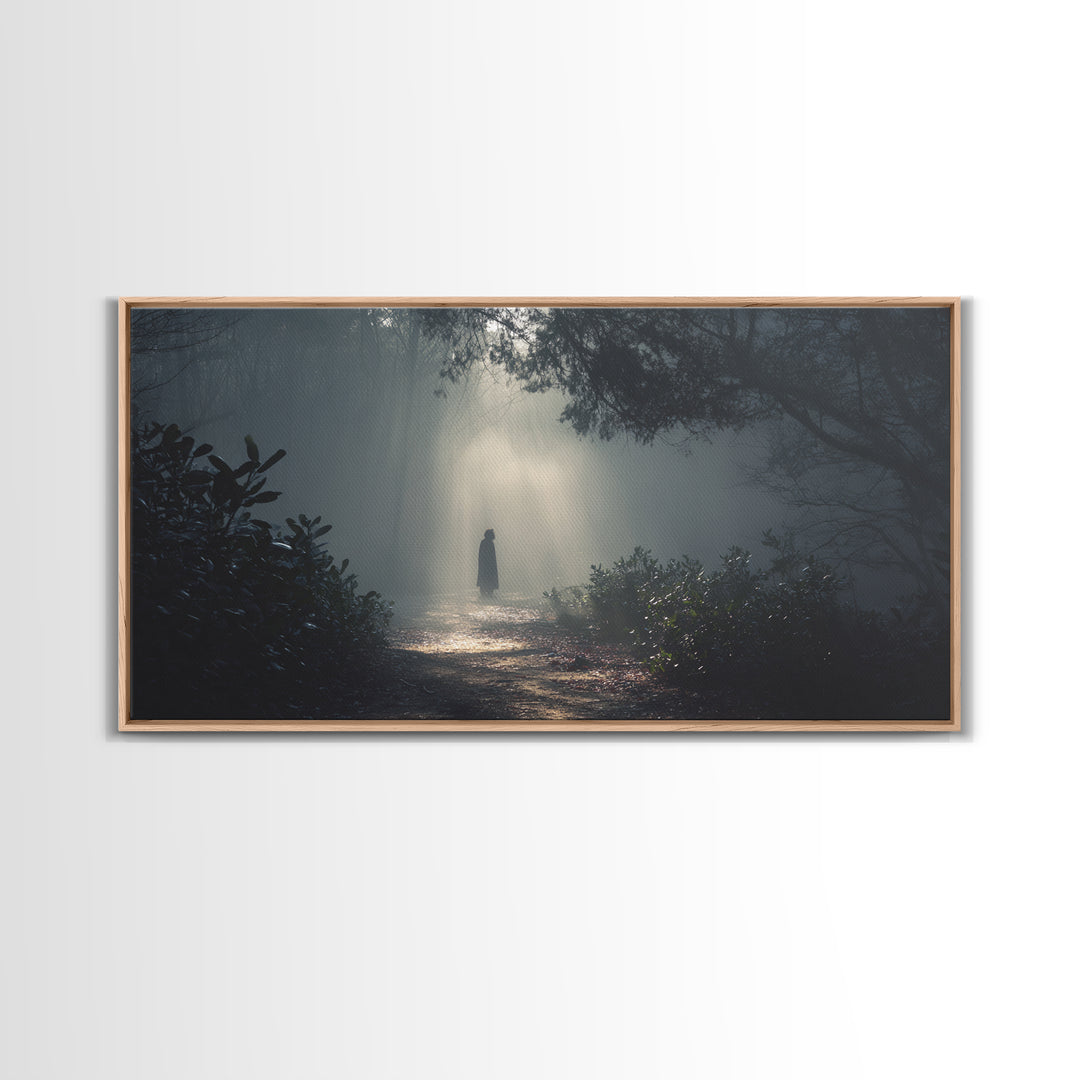 Shadowed Path – Framed Canvas Print – Moody Christian Art – Christian Wall Art – Jesus Painting – Retro Christmas Art