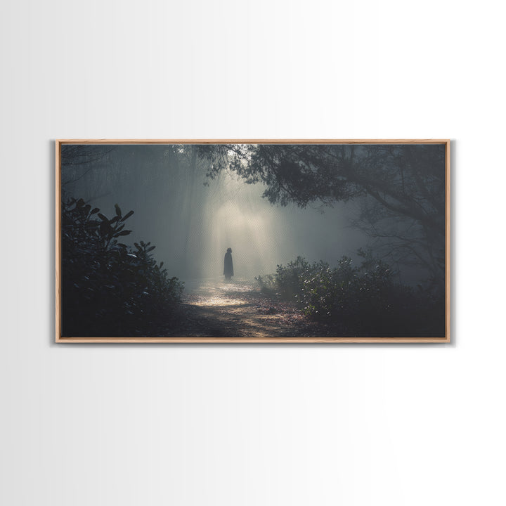 Shadowed Path – Framed Canvas Print – Moody Christian Art – Christian Wall Art – Jesus Painting – Retro Christmas Art
