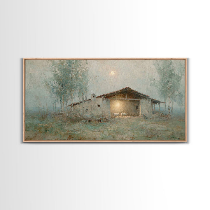 Midnight Stable – Framed Canvas Print – Christian Wall Art – Christian Decor – Christian Art Canvas – Christian Christmas Art – Christmas A