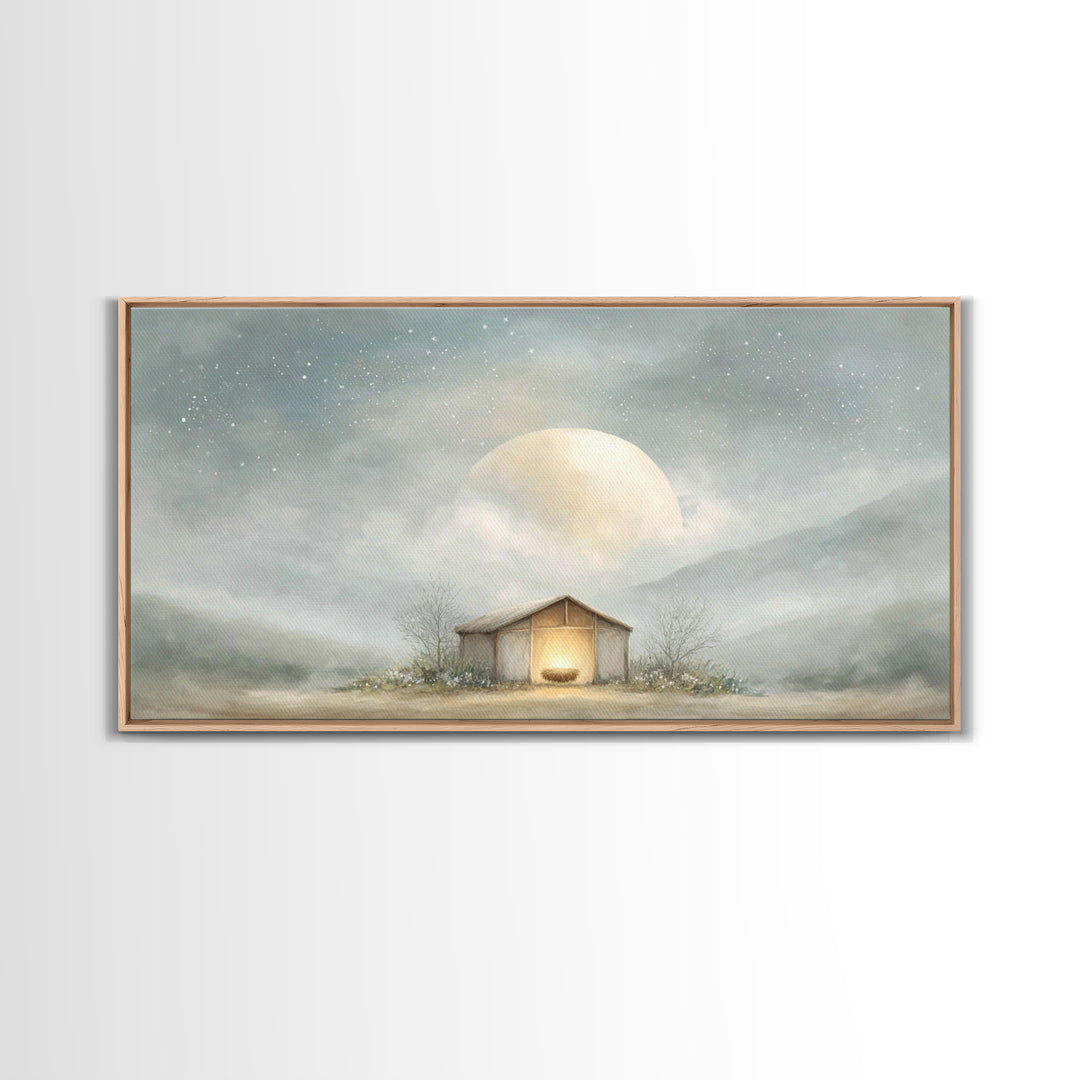 Moonlit Nativity Peace – Framed Canvas Print – Christian Wall Art – Christian Art Canvas – Christmas Art – Christian Christmas Art – Christ