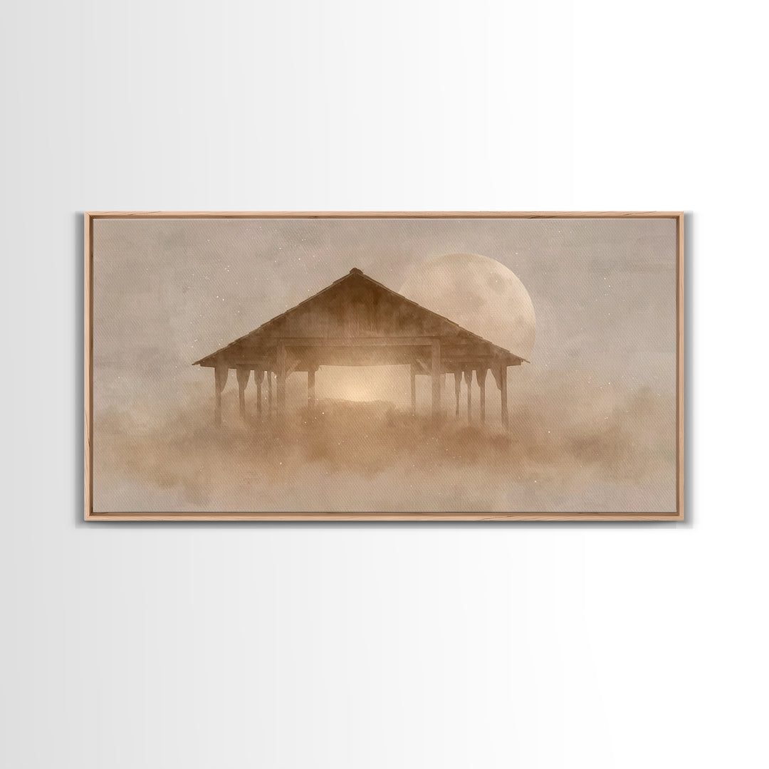 Holy Night Shelter – Framed Canvas Print – Christian Christmas Art – Christian Art Canvas – Christian Wall Art – Christmas Art – Christian