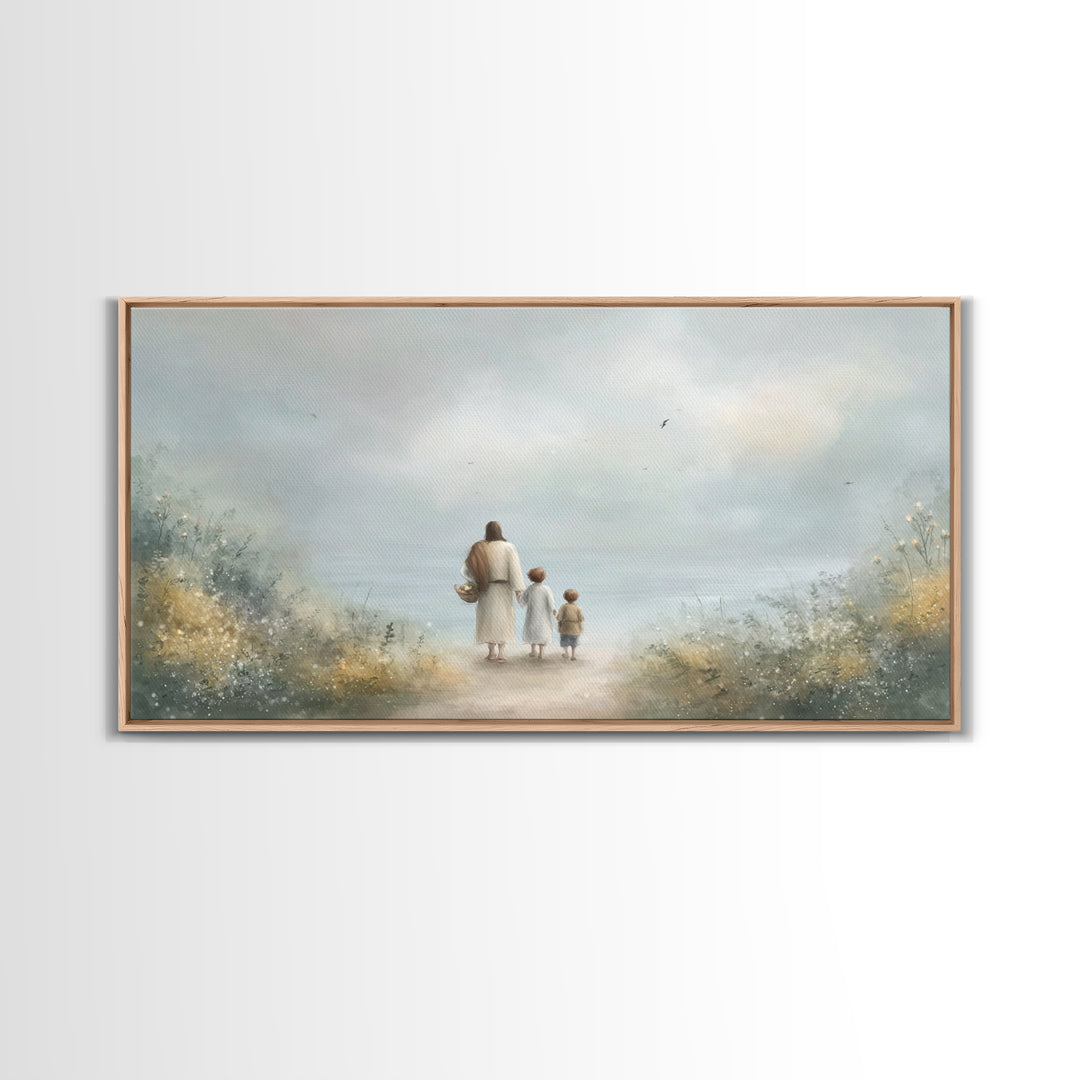 Peaceful Shore Path – Framed Canvas Print – Christian Art – Christian Art Canvas – Christian Wall Art – Jesus Painting – Christian Gift