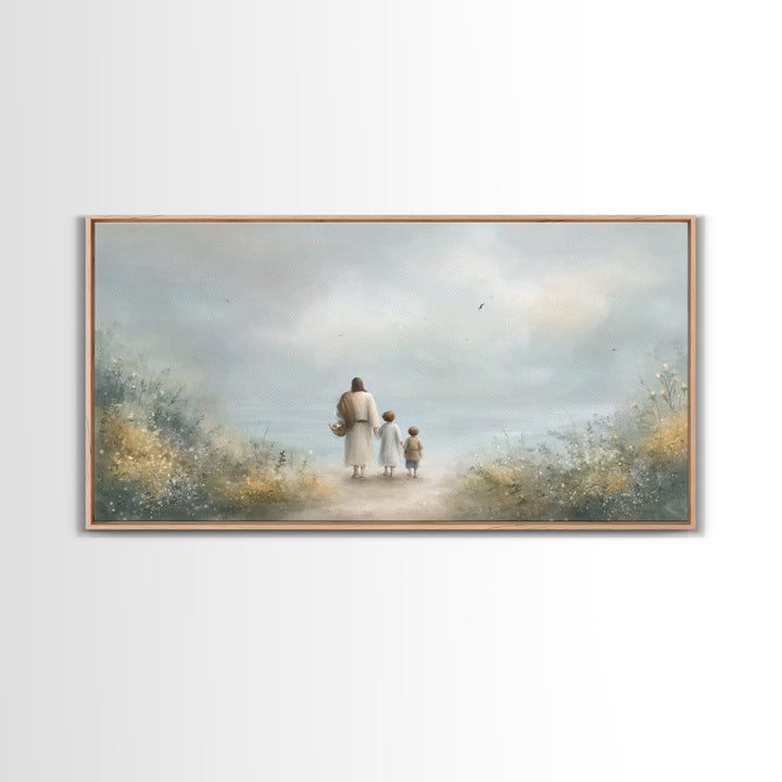 Peaceful Shore Path – Framed Canvas Print – Christian Art – Christian Art Canvas – Christian Wall Art – Jesus Painting – Christian Gift