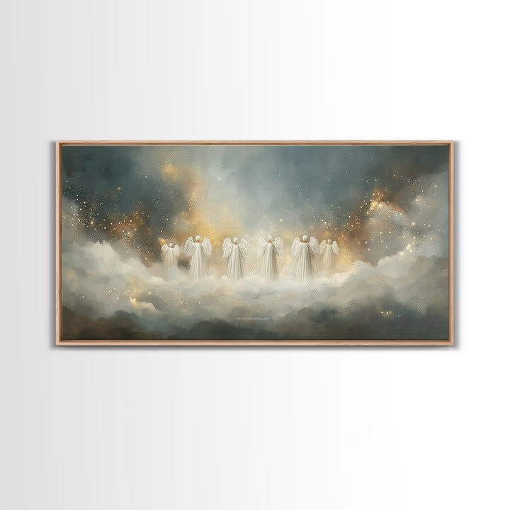Angelic Gathering - Framed Canvas Print - Christian Art Canvas - Large Christian Art - Christian Christmas Decorations - Christian Painting