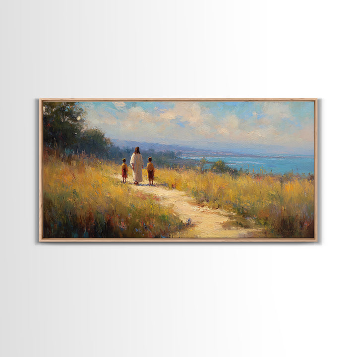 Sunlit Journey – Framed Canvas Print – Jesus Painting – Christian Wall Art – Christian Art Canvas – Christian Art – Christian Gift Ideas