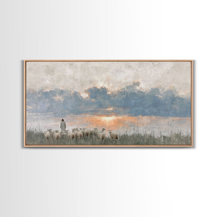 Dawn Of The Flock – Framed Canvas Print – Vintage Christian Art – Christian Wall Art – Christian Art Canvas – Jesus Painting – Christian Ch