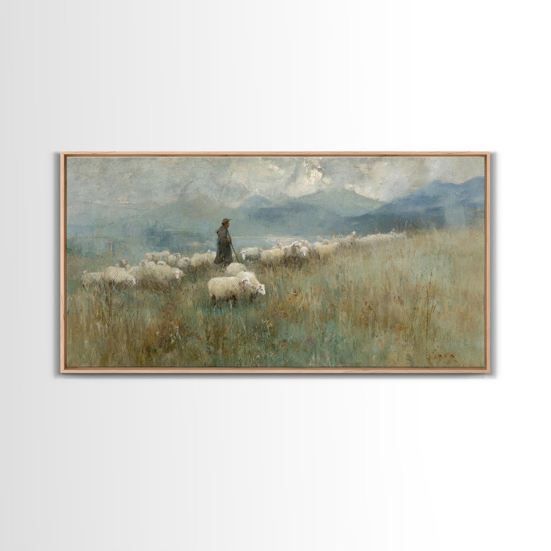 Mountain Shepherd Path – Framed Canvas Print – Christian Wall Art – Jesus Painting – Christian Art Canvas – Vintage Christian Art – Christi
