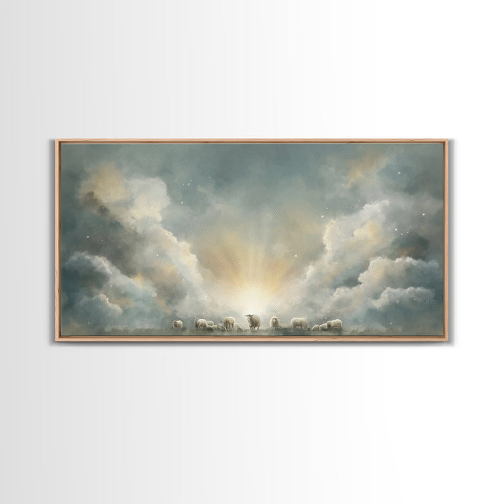 Shepherd’s Dawn Peace – Framed Canvas Print – Christian Art Canvas – Christian Wall Art – Christian Painting – Subtle Christian Art – Chris
