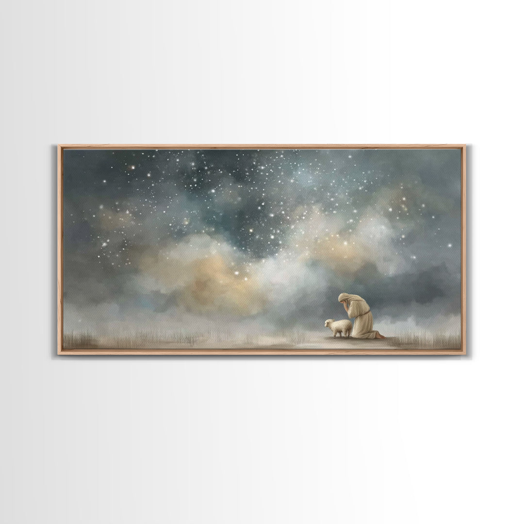 Shepherd’s Peace, Framed Canvas Print, Christian Wall Art, Christian Art Canvas, Jesus Painting, Christian Christmas Art, Christmas Art Pri