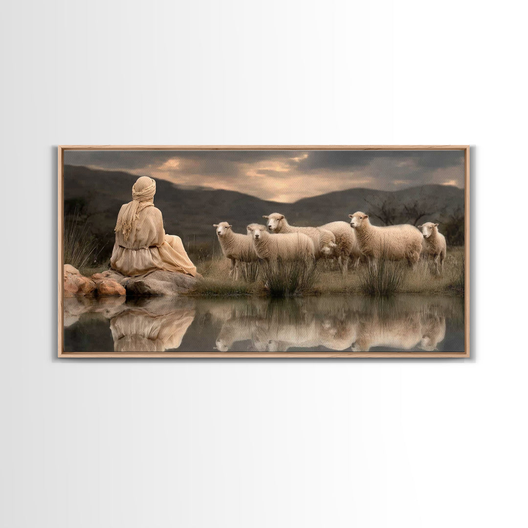 Shepherd’s Reflection – Framed Canvas Print – Christian Art Canvas – Christian Wall Art – Christian Art – Christian Painting – Christian De